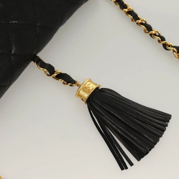 CHANEL Matelasse Chain Shoulder Bag Lamb Skin Black Gold CC Auth BA3125 - Picture 10 of 14